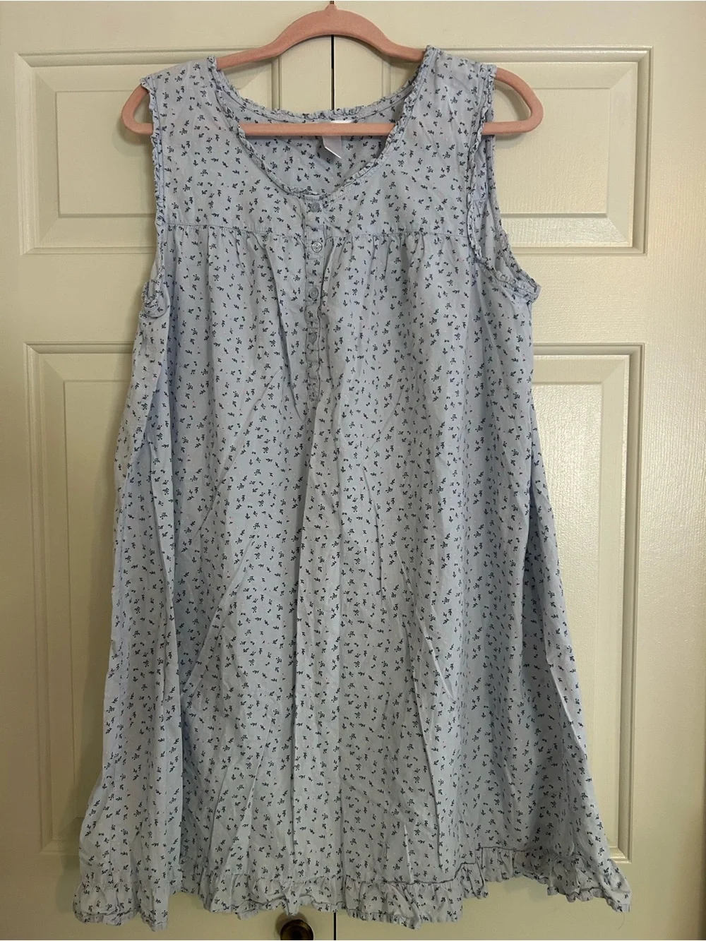 Adonna Sleepwear Light Blue Floral Cotton Nightgown Muumuu Grandmacore, XL